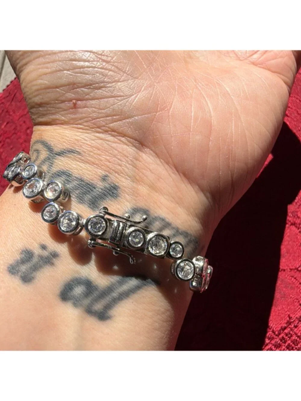 Vintage Sterling Silver 925 Bezel Set CZ Tennis Bubble Link Bracelet 7.75